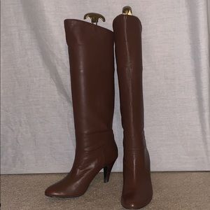 Alfani brown leather knee high foldable boots sz 7